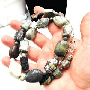 Jay King Mine Finds DTR Sterling Silver Grey Green Gemstone Necklace